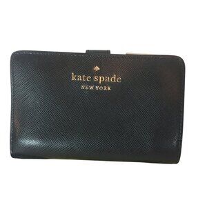 Kate Spade New York Black Leather Bi-Fold Wallet With Zip Top Closure 3.5" x 6"